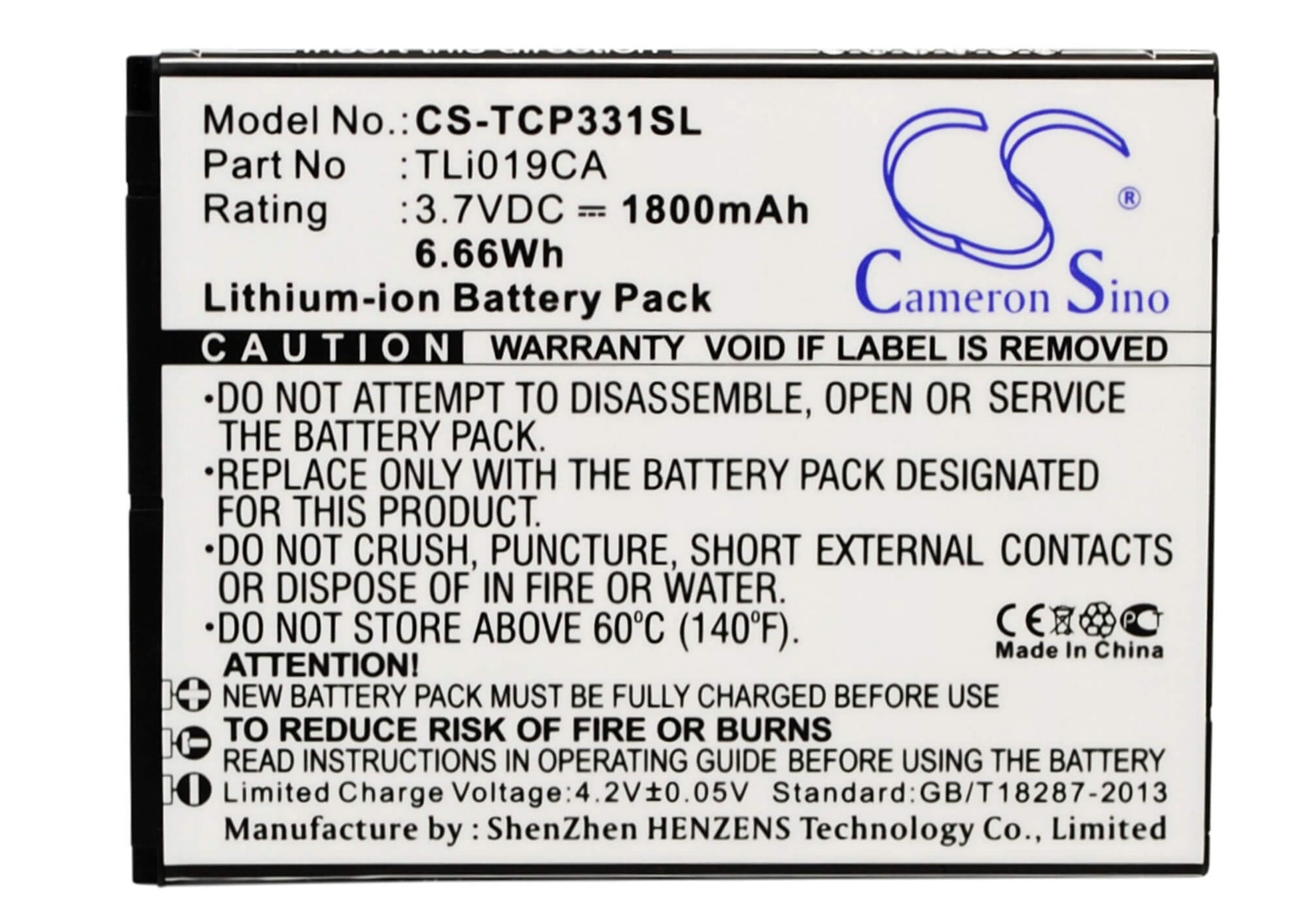 3.7V, 1800mAh, Li-ion Battery fits Tcl, P331m, 6.66Wh