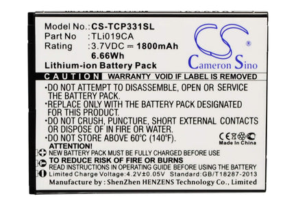 3.7V, 1800mAh, Li-ion Battery fits Tcl, P331m, 6.66Wh