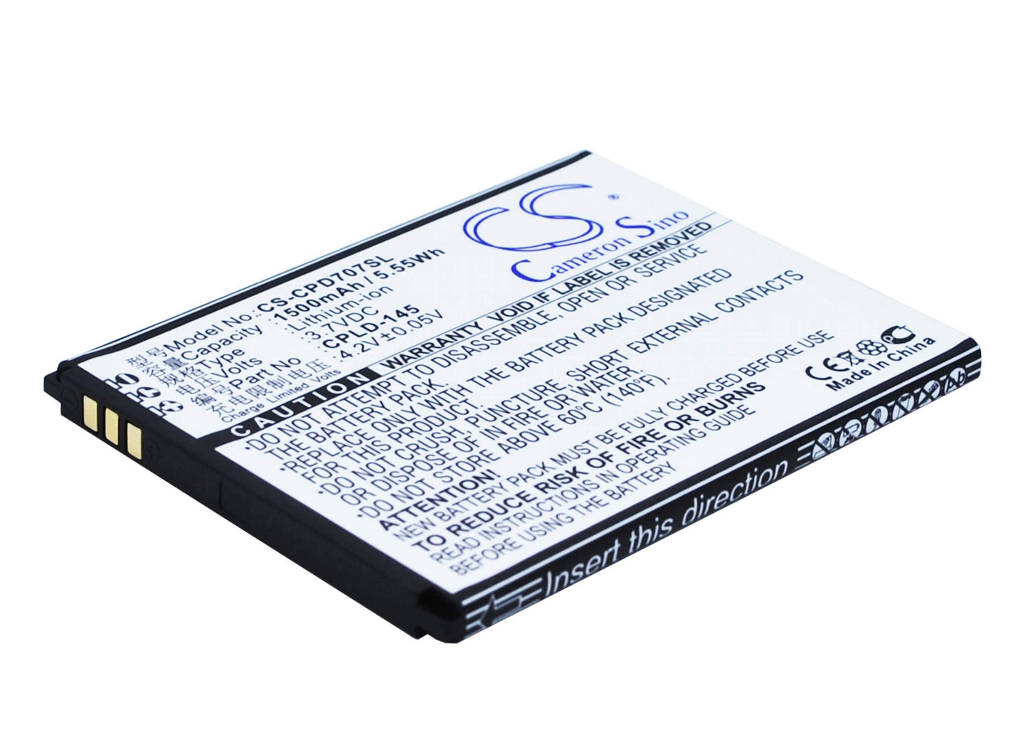 3.7V, 1500mAh, Li-ion Battery fits Coolpad, 8707, 5.55Wh