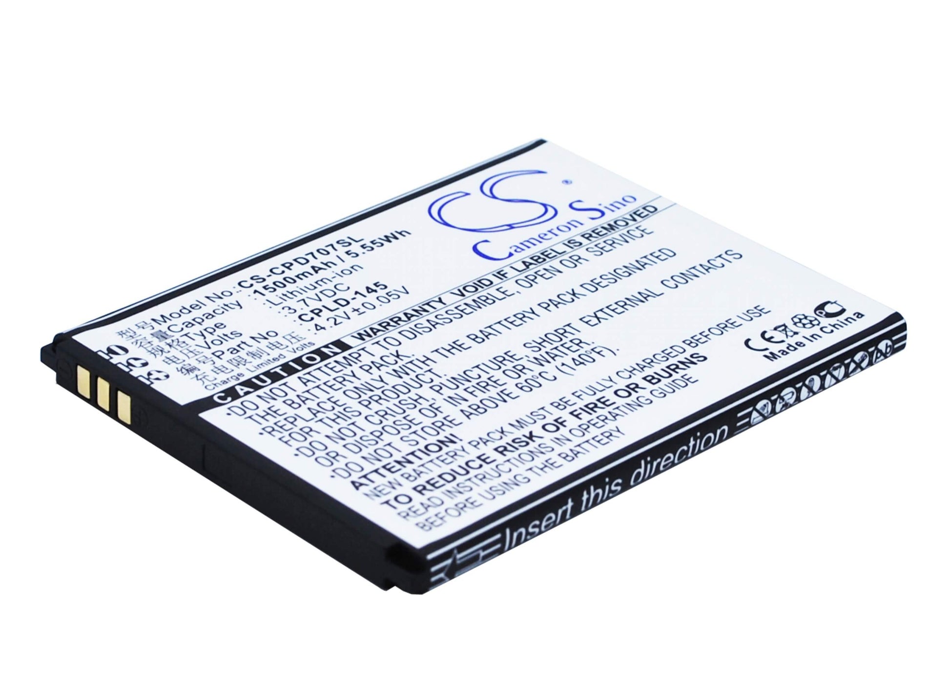 3.7V, 1500mAh, Li-ion Battery fits Coolpad, 8707, 5.55Wh