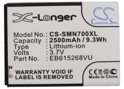 3.7V, 2500mAh, Li-ion Battery fits Samsung, Galaxy Note, Galaxy Note Lte, 9.25Wh