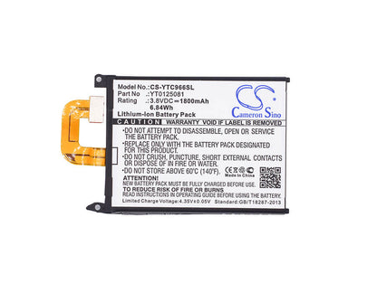 3.8V, 1800mAh, Li-ion Battery fits Yotaphone, C9660, 6.84Wh