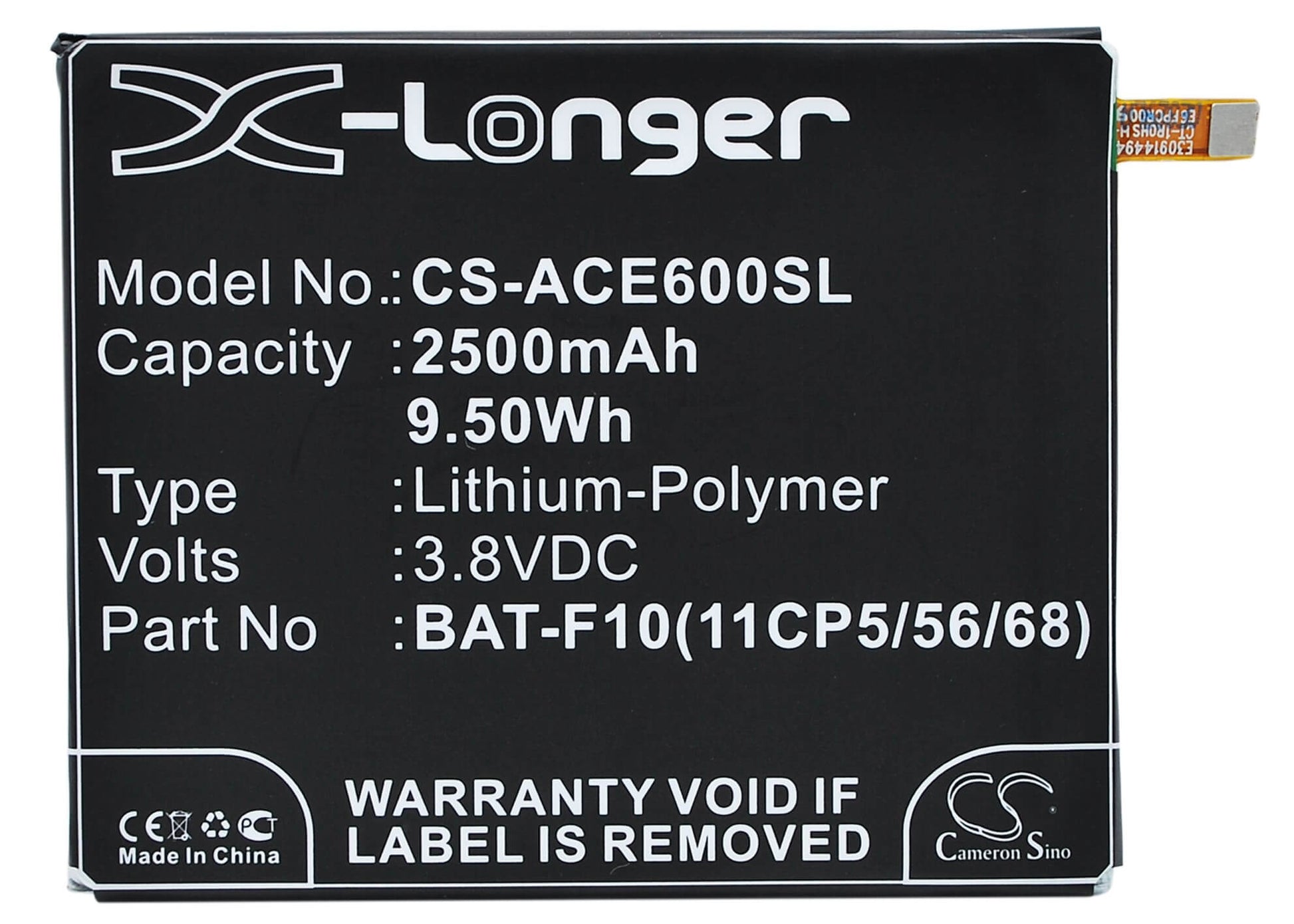 3.8V, 2500mAh, Li-Polymer Battery fits Acer, Liquid E600, 9.5Wh