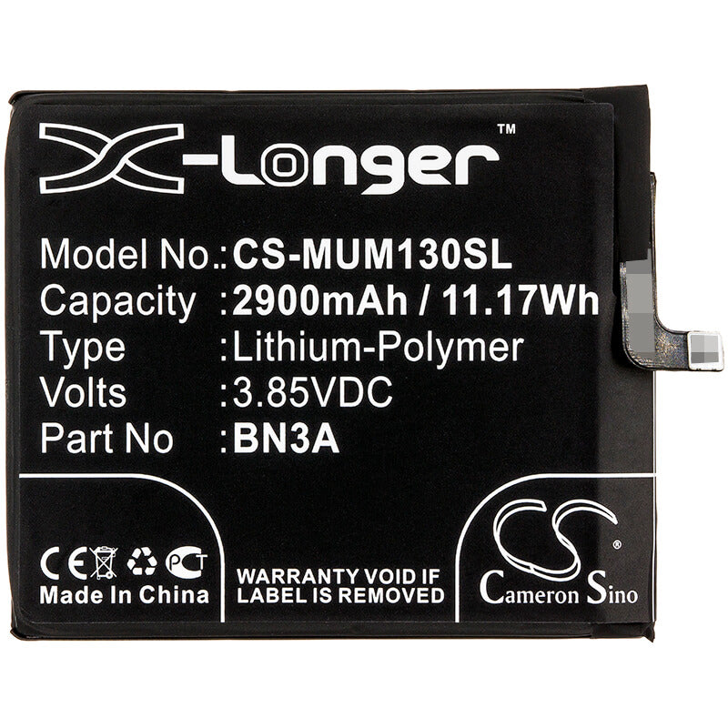 3.85V, 2900mAh, Li-Polymer Battery fits Xiaomi, M1903c3gg, M1903c3gh, 11.165Wh