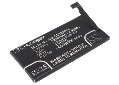 3.7V, 1250mAh, Li-Polymer Battery fits Sony, Lotus, St27a, 4.625Wh