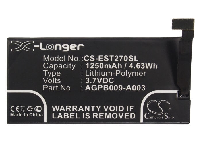 3.7V, 1250mAh, Li-Polymer Battery fits Sony, Lotus, St27a, 4.625Wh