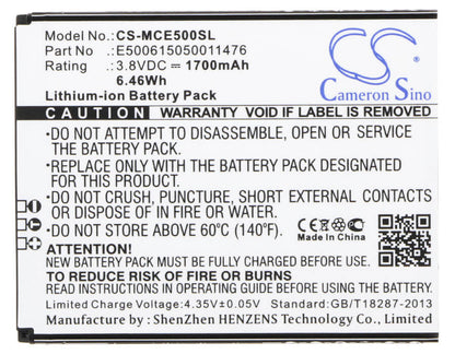 3.8V, 1700mAh, Li-ion Battery fits Mobistel, Cynus E5, Cynus E5 4g, 6.46Wh
