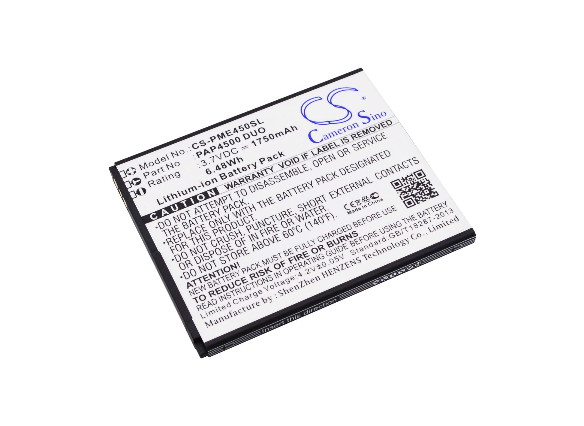 3.7V, 1750mAh, Li-ion Battery fits Prestigio, Multiphone 4500 Duo, 6.475Wh