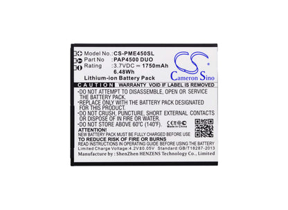 3.7V, 1750mAh, Li-ion Battery fits Prestigio, Multiphone 4500 Duo, 6.475Wh