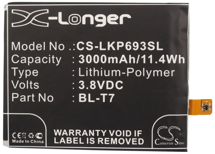 3.8V, 3000mAh, Li-Polymer Battery fits Lg, D800, D801, 11.4Wh