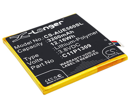 3.8V, 3200mAh, Li-Polymer Battery fits Asus, Fonepad Note 6, Fonepad Note Fhd6, 12.16Wh