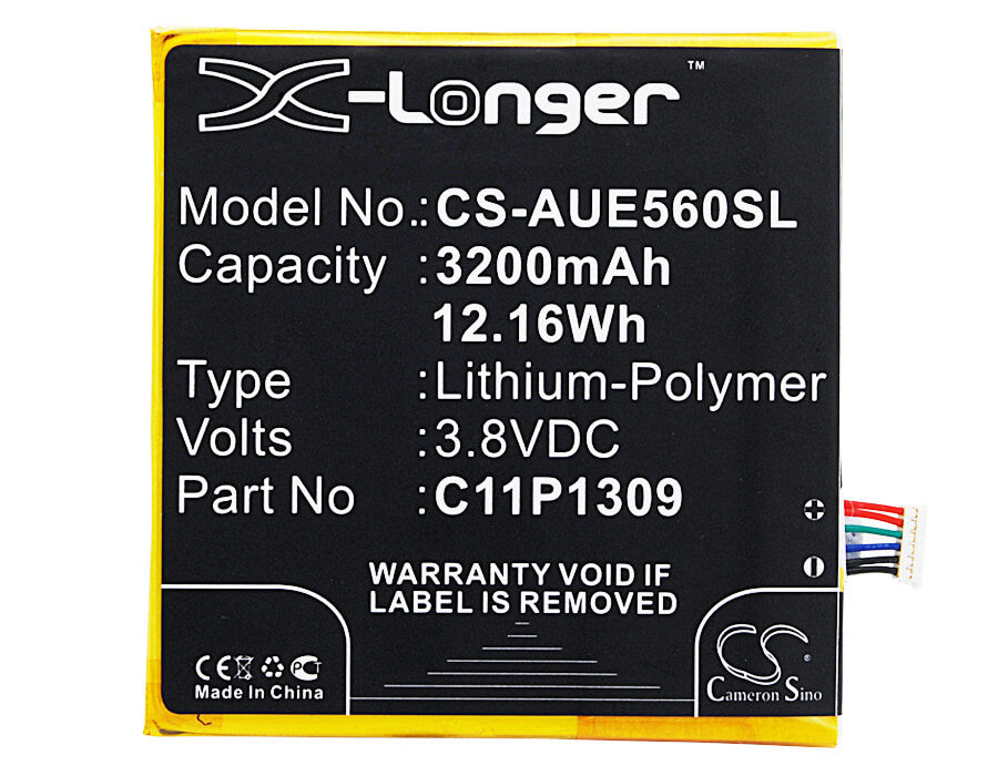 3.8V, 3200mAh, Li-Polymer Battery fits Asus, Fonepad Note 6, Fonepad Note Fhd6, 12.16Wh