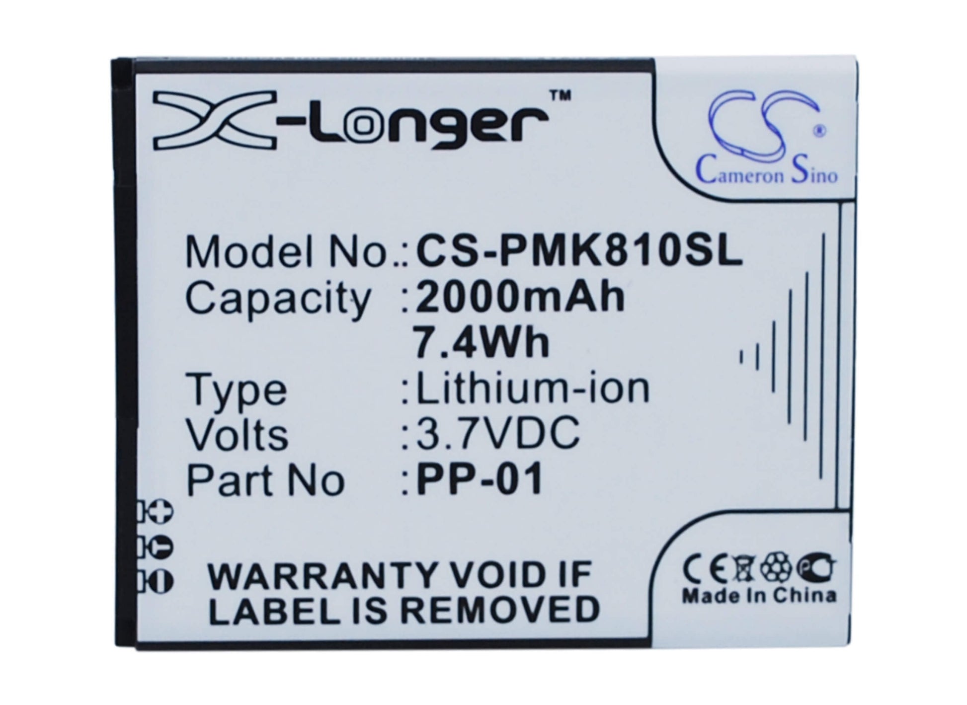 3.7V, 2000mAh, Li-ion Battery fits Phicomm, I810t, 7.4Wh