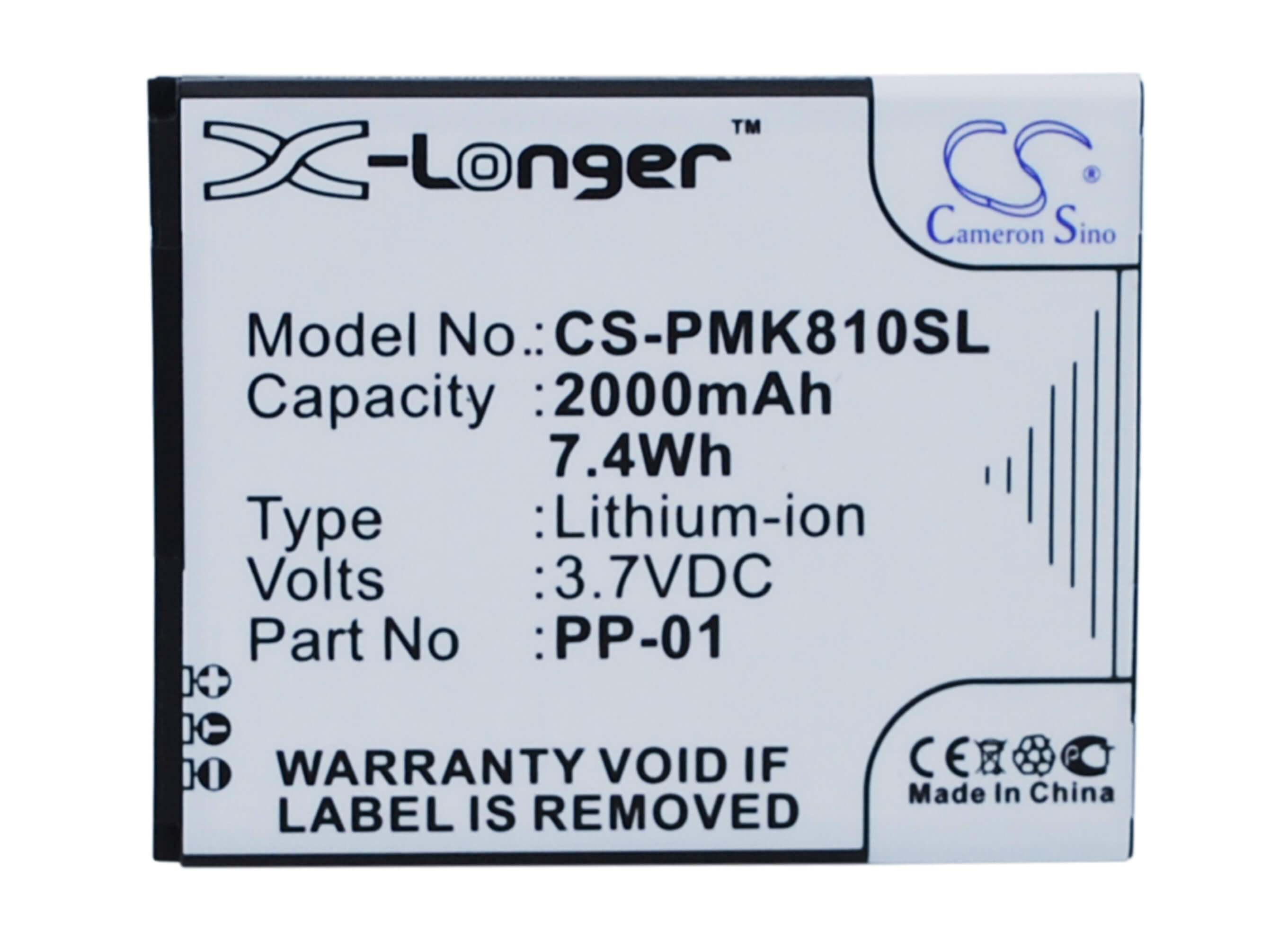 3.7V, 2000mAh, Li-ion Battery fits Phicomm, I810t, 7.4Wh