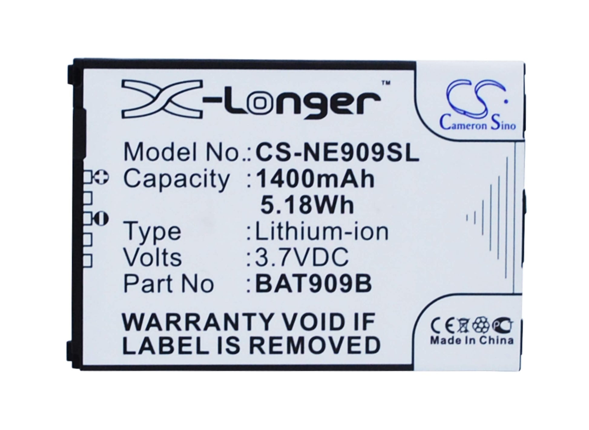 3.7V, 1400mAh, Li-ion Battery fits Nec, 909e, Gzone Is11ca, 5.18Wh