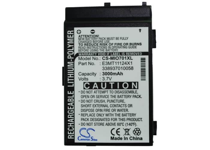 3.7V, 3000mAh, Li-Polymer Battery fits Mitac, Mio A700, 11.1Wh