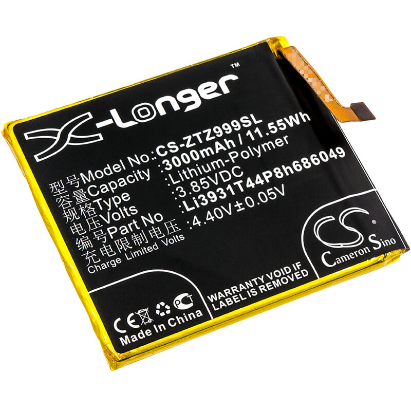 3.85V, 3000mAh, Li-Polymer Battery fits Zte, Axon M, Axon M Lte-a, 11.55Wh