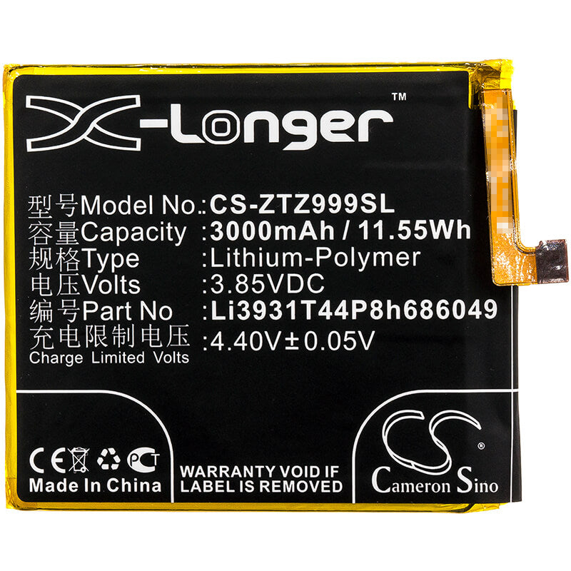 3.85V, 3000mAh, Li-Polymer Battery fits Zte, Axon M, Axon M Lte-a, 11.55Wh
