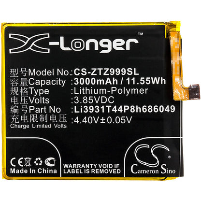 3.85V, 3000mAh, Li-Polymer Battery fits Zte, Axon M, Axon M Lte-a, 11.55Wh