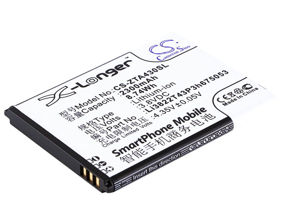 3.8V, 2300mAh, Li-ion Battery fits Zte, 4g Smart, A430, 8.74Wh
