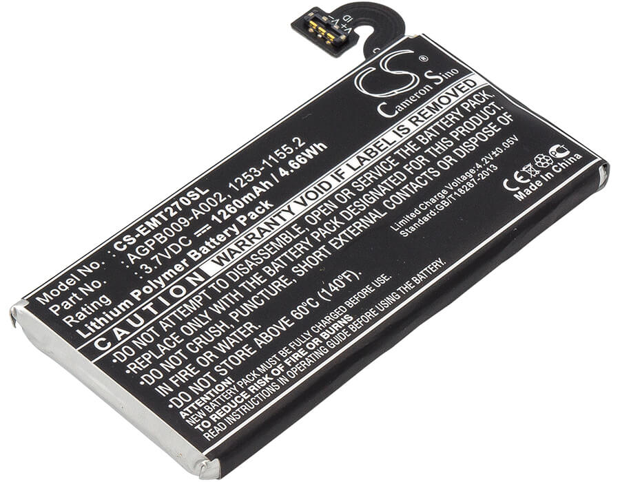 3.7V, 1260mAh, Li-Polymer Battery fits Sony Ericsson, Pepper, Xperia Mt27, 4.662Wh