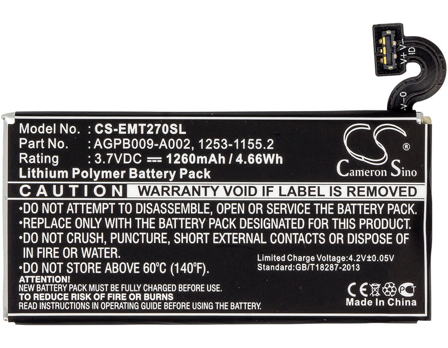 3.7V, 1260mAh, Li-Polymer Battery fits Sony Ericsson, Pepper, Xperia Mt27, 4.662Wh