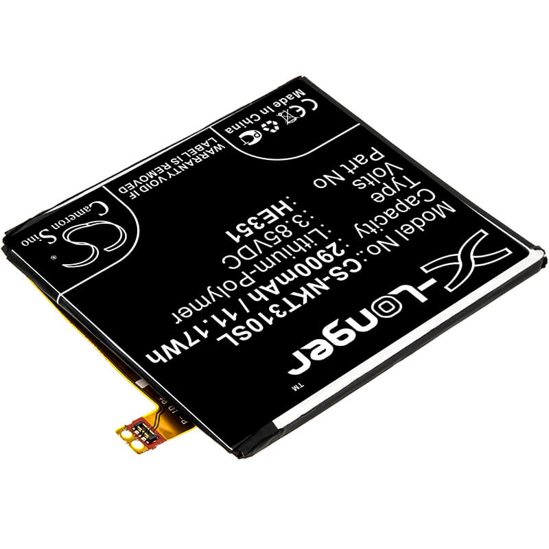 3.85V, 2900mAh, Li-Polymer Battery fits Nokia, 3.1, Ta-1049, 11.165Wh