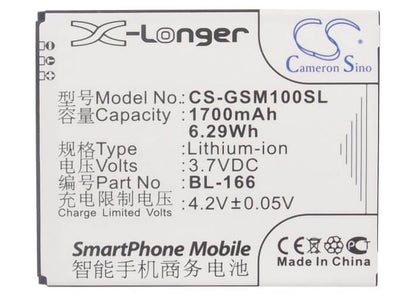 3.7V, 1700mAh, Li-ion Battery fits Gigabyte, Gsmart Maya M1, 6.29Wh