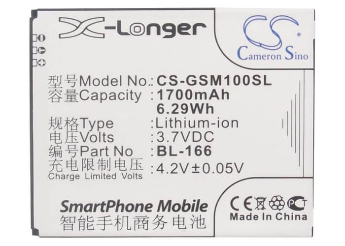 3.7V, 1700mAh, Li-ion Battery fits Gsmart, I350, Maya M1, 6.29Wh