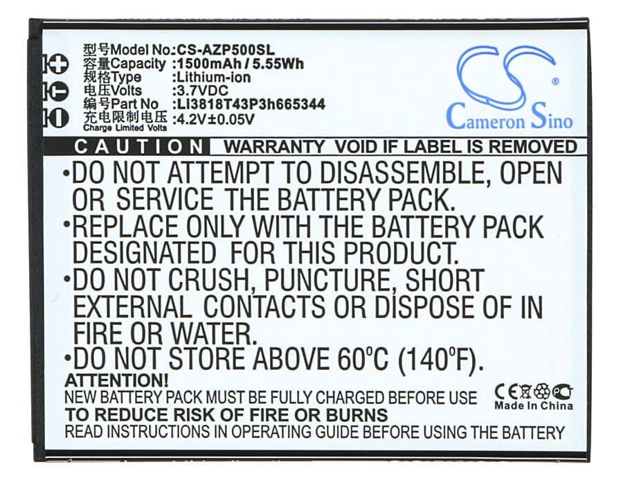 3.7V, 1500mAh, Li-ion Battery fits Zte, Blade Gf3, T320, 5.55Wh