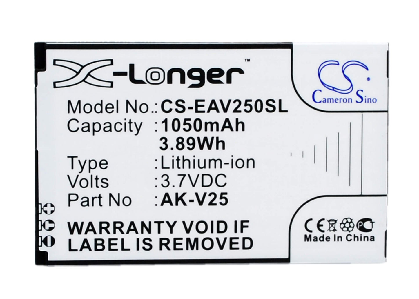 3.7V, 1050mAh, Li-ion Battery fits Emporia, Euphoria, Pure, 3.885Wh