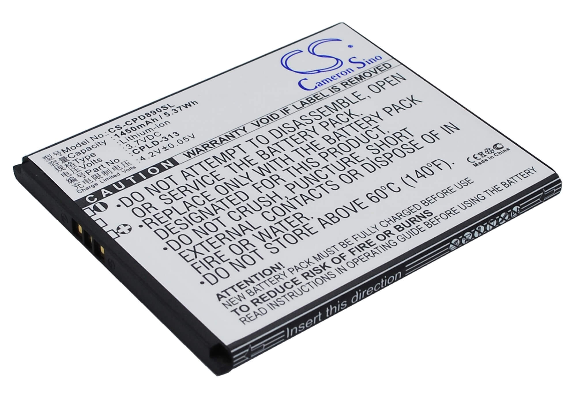3.7V, 1450mAh, Li-ion Battery fits Coolpad, 4 Mini, 8908, 5.365Wh