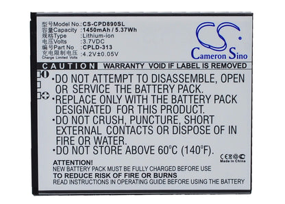 3.7V, 1450mAh, Li-ion Battery fits Coolpad, 4 Mini, 8908, 5.365Wh