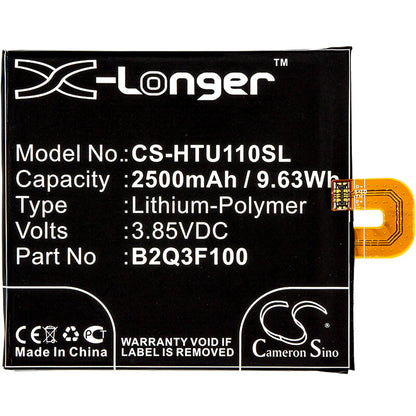 3.85V, 2500mAh, Li-Polymer Battery fits Htc, Ocean Life, U11 Life, 9.625Wh