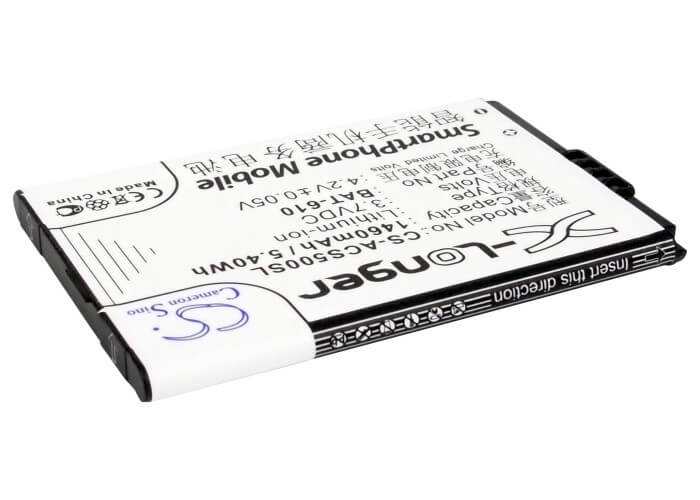3.7V, 1460mAh, Li-ion Battery fits Acer, Cloud Mobile, Cloudmobile S500, 5.402Wh
