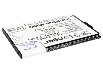 3.7V, 1460mAh, Li-ion Battery fits Acer, Cloud Mobile, Cloudmobile S500, 5.402Wh