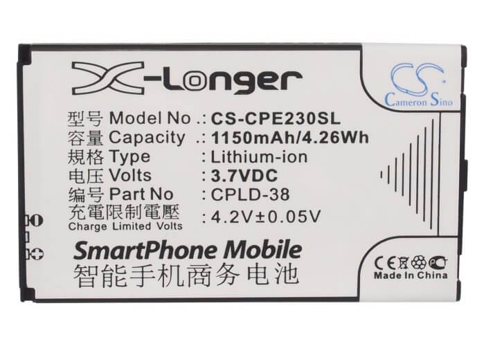 3.7V, 1150mAh, Li-ion Battery fits Coolpad, E230, E506, 4.255Wh