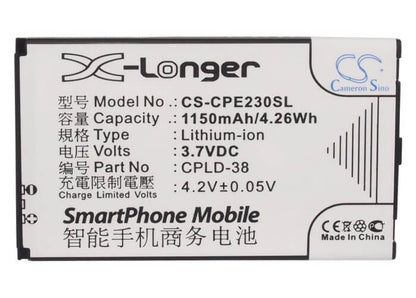 3.7V, 1150mAh, Li-ion Battery fits Coolpad, E230, E506, 4.255Wh