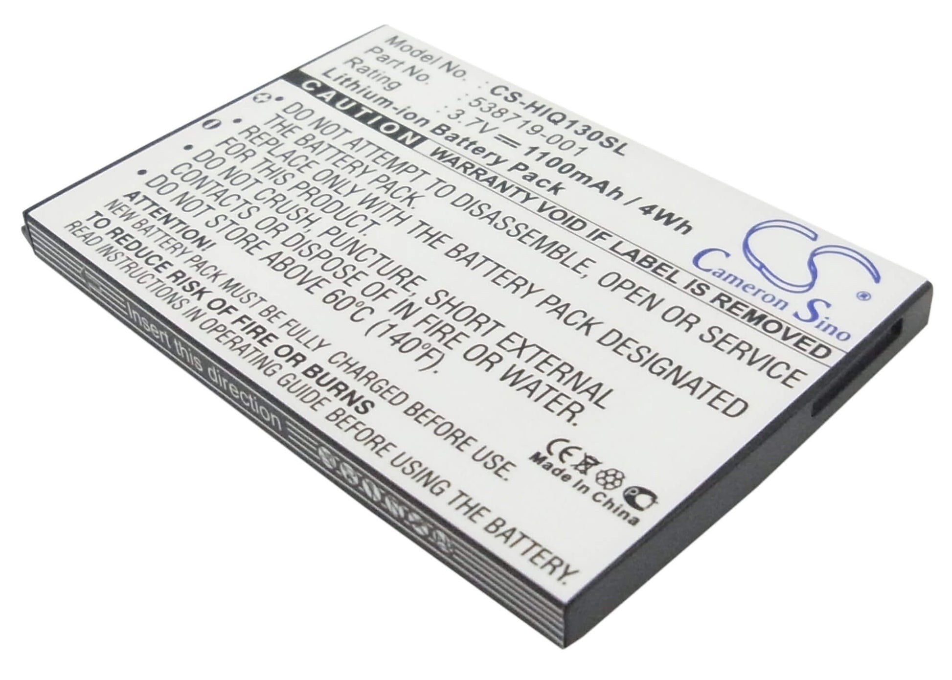 3.7V, 1100mAh, Li-ion Battery fits Hp, Glisten K3, Ipaq Glisten, 4.07Wh