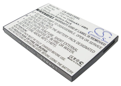 3.7V, 1100mAh, Li-ion Battery fits Hp, Glisten K3, Ipaq Glisten, 4.07Wh