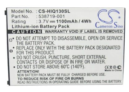 3.7V, 1100mAh, Li-ion Battery fits Hp, Glisten K3, Ipaq Glisten, 4.07Wh