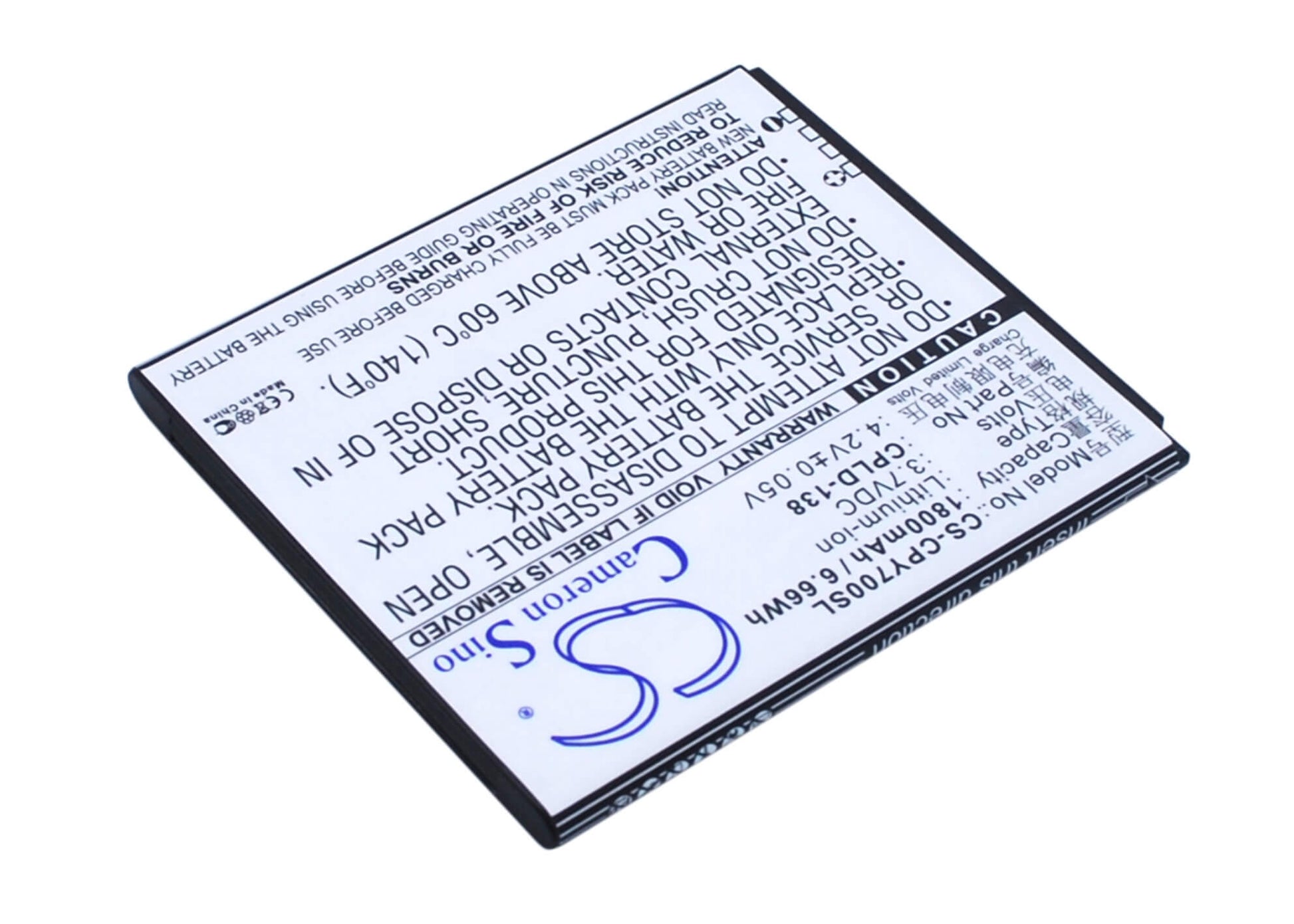3.7V, 1800mAh, Li-ion Battery fits Coolpad, Y60-c1, Y70-c, 6.66Wh