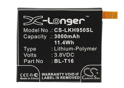 3.8V, 3000mAh, Li-Polymer Battery fits Lg, G Flex 2, H950, 11.4Wh
