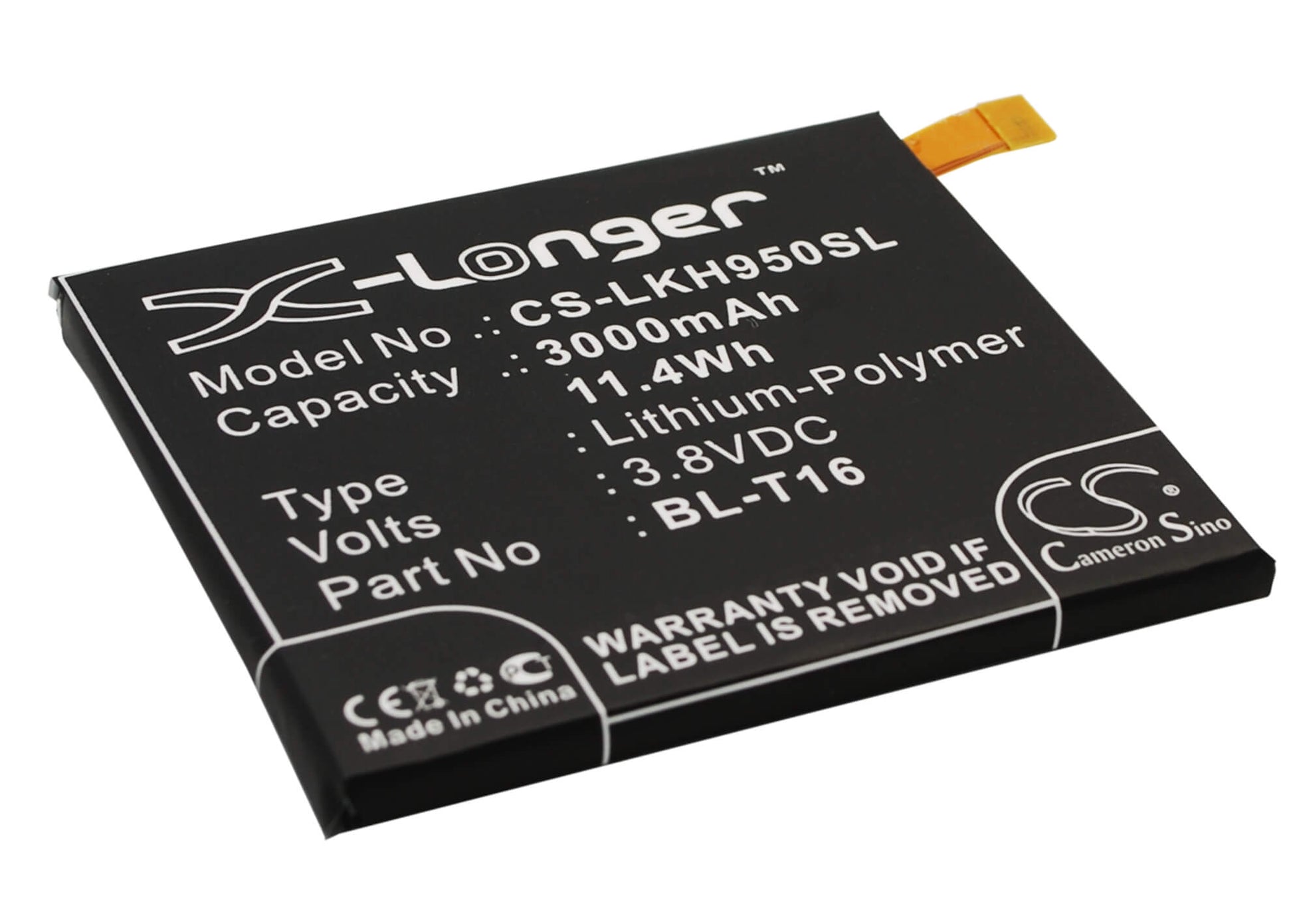 3.8V, 3000mAh, Li-Polymer Battery fits Lg, G Flex 2, H950, 11.4Wh
