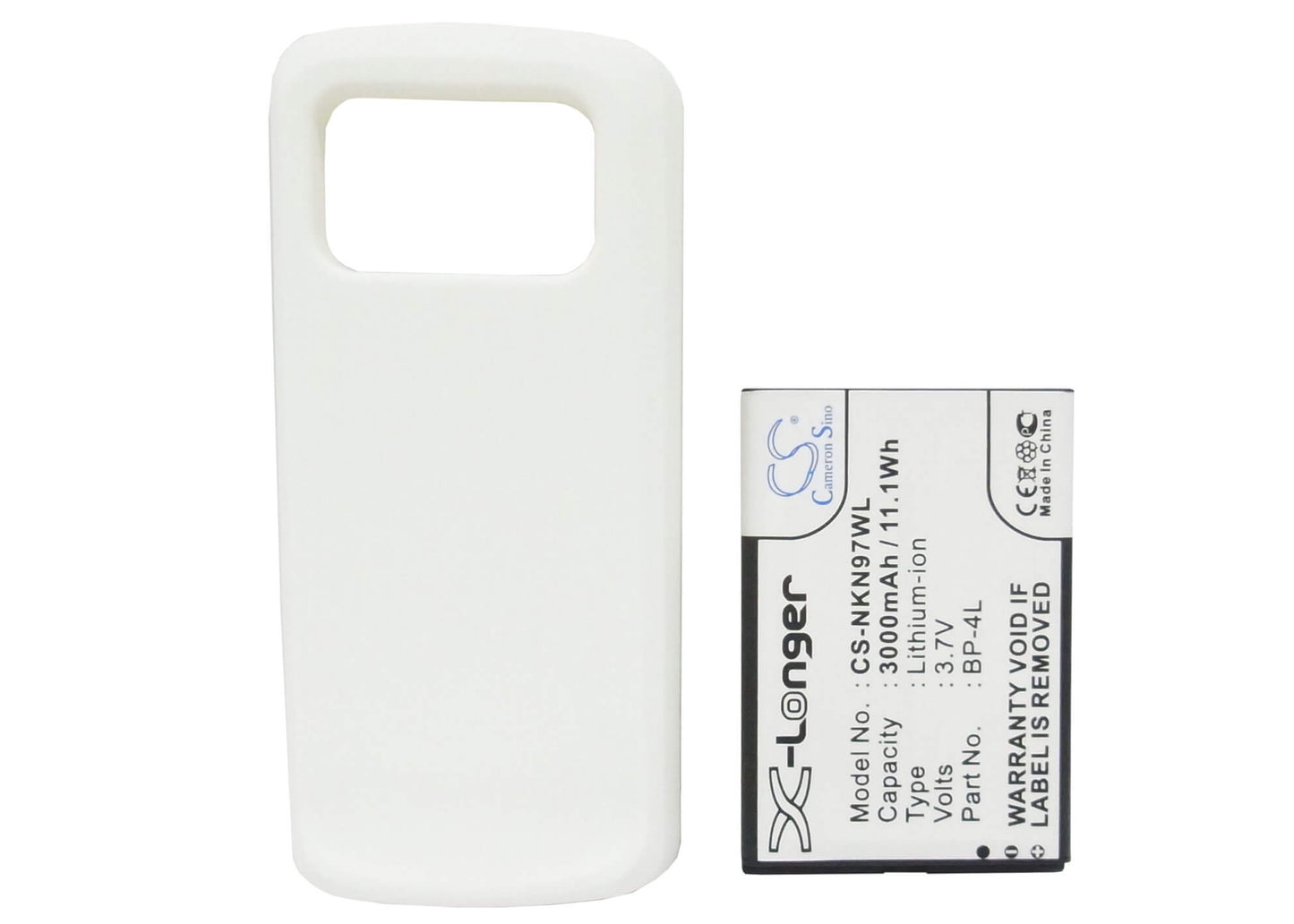 White, 3.7V, 3000mAh, Li-ion Battery fits Nokia, N97, 11.1Wh