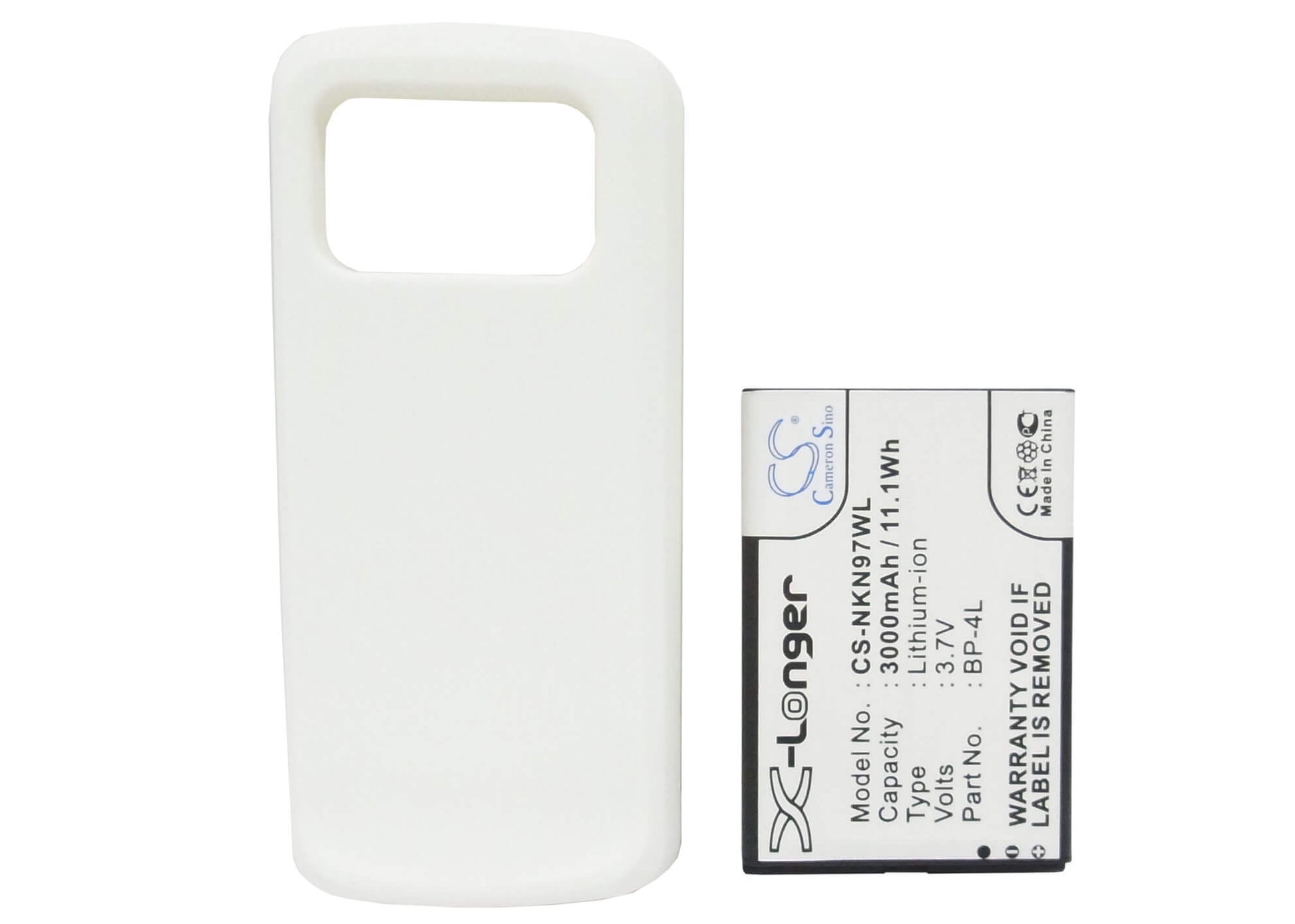 White, 3.7V, 3000mAh, Li-ion Battery fits Nokia, N97, 11.1Wh