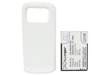 White, 3.7V, 3000mAh, Li-ion Battery fits Nokia, N97, 11.1Wh