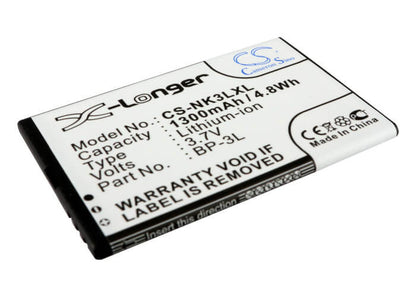 3.7V, 1300mAh, Li-ion Battery fits Nokia, 303, 603, 4.81Wh