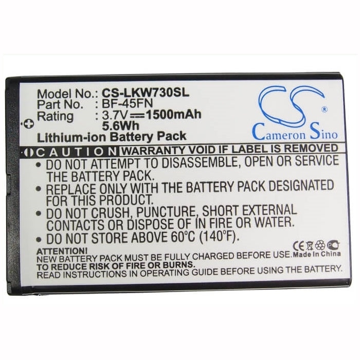 3.7V, 1500mAh, Li-ion Battery fits Lg, Kw730, 5.55Wh