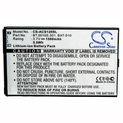 3.7V, 1500mAh, Li-ion Battery fits Acer, Liquid Metal Mt, S120, 5.55Wh